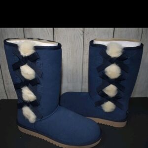Koolaburra Blue  Suede Winter Boots with Faux Fur and Bows